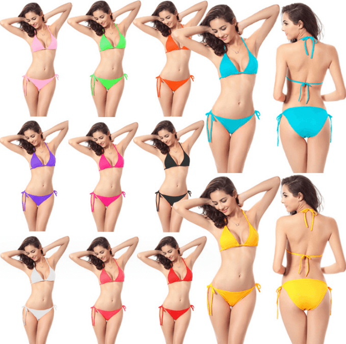 Sexy Split Push Up Lace Up Halter Swimwear Beachwear Bikini 