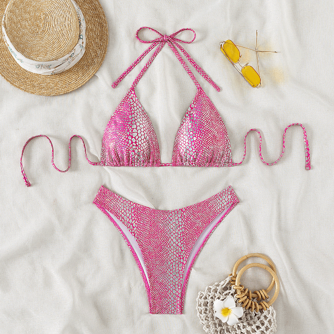Split Lace Up Halter Bikini Swimsuit Bathing Suit 