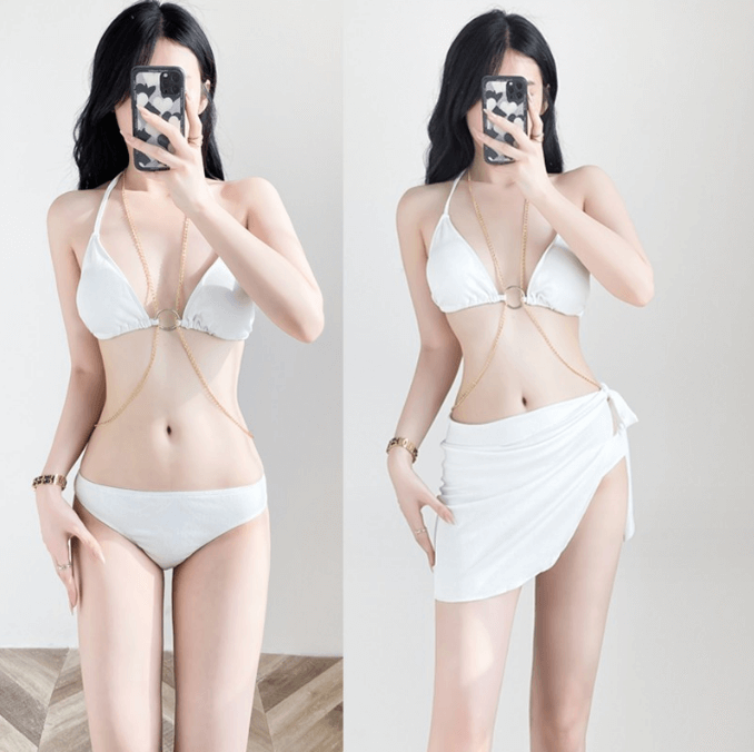 Split Bikini Beach Hotspring Three Piece Bathing Suit Set 