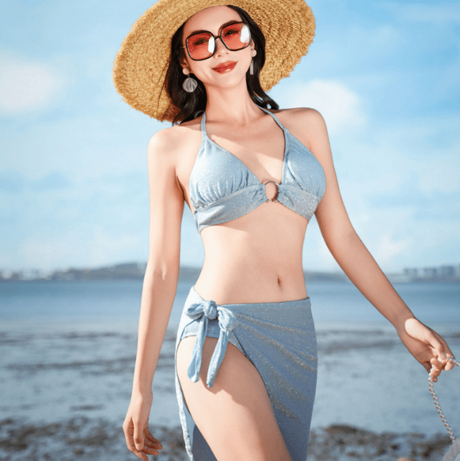 Split Bikini Beach Hotspring Three Piece Bathing Suit Set 