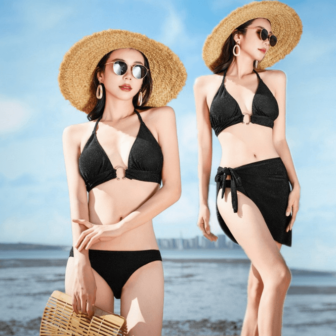 Split Bikini Beach Hotspring Three Piece Bathing Suit Set 