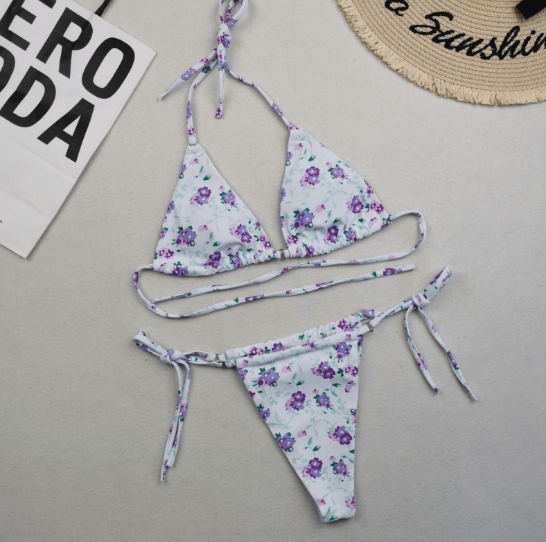 Sexy Split Micro Halter Lace Up String Bikini Beachwear Bathing Suit 