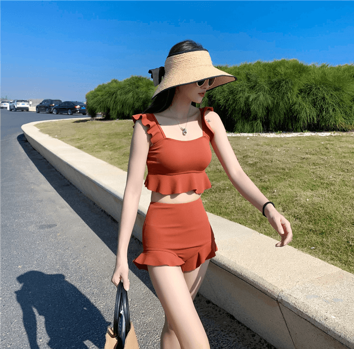 Conservative Split High Waist Beachwear Swimwear 