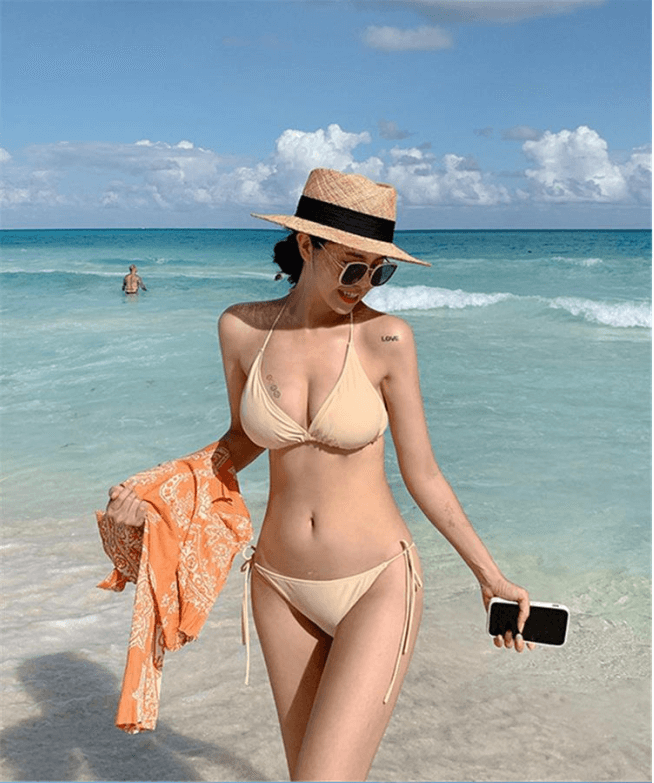 Sexy Two Piece Split Tie Push Up Bikini Beachwear Swimsuit Swimwear Bathing Suit 