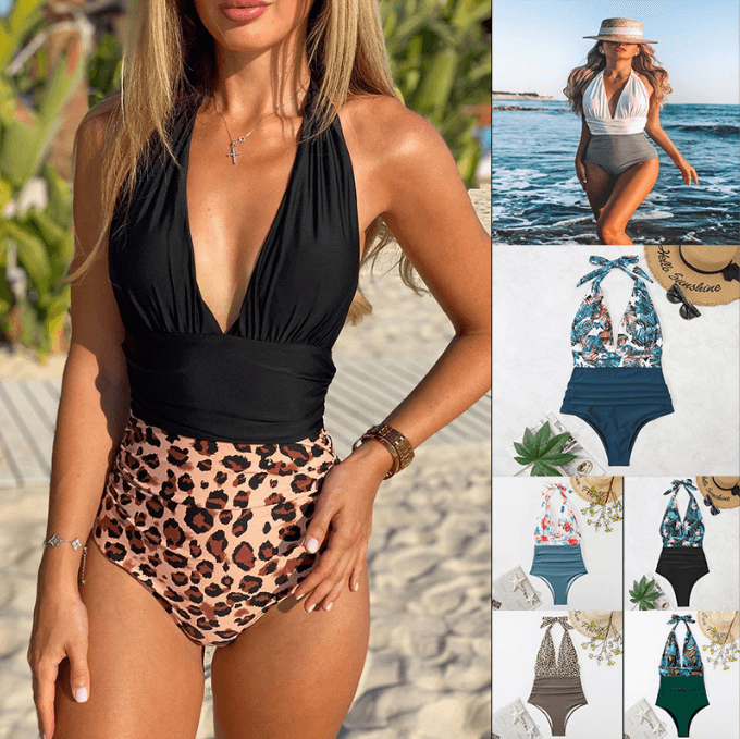 Women’s Sexy Backless One Piece Halter Lace Up Monokini Bodysuit Beachwear Swimsuit