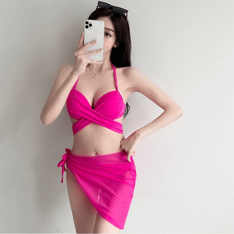 Fashion Sexy Split Beach Hotspring Bikini 3 Piece Swimwear Set 