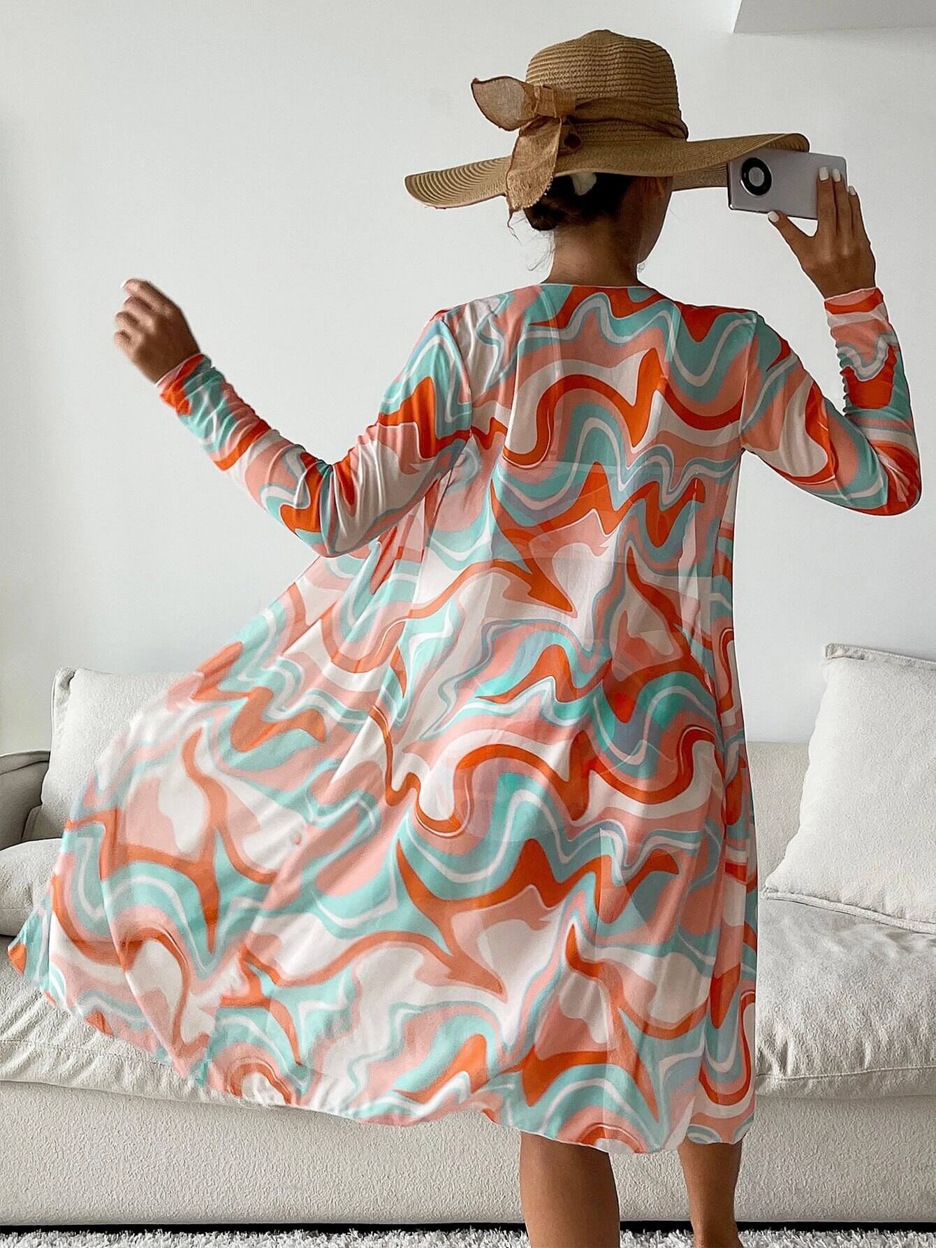 Printed Three Piece High Waist Swimsuit Beachwear Set With Cover Up 
