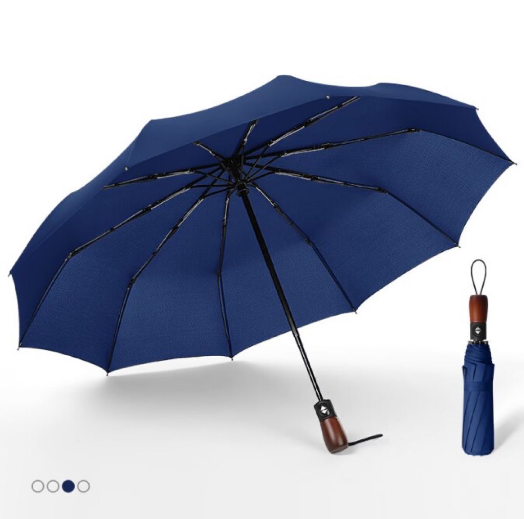 Big Strong Windproof Auto Open And Close Fully Automatic 3 Fold Umbrella With Wooden Handle 