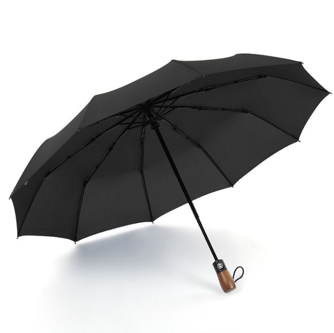 Big Strong Windproof Auto Open And Close Fully Automatic 3 Fold Umbrella With Wooden Handle 