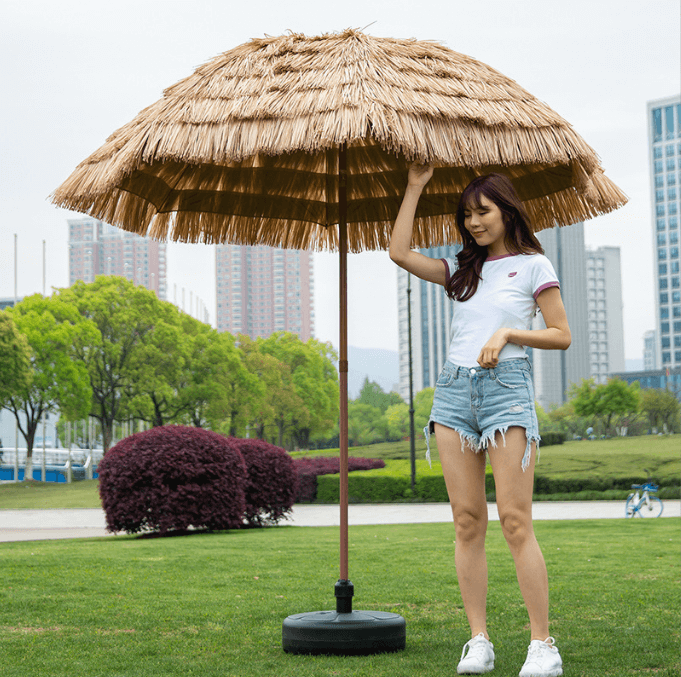 Outdoor Artificial Straw Parasol Beach Umbrella With ZInc Alloy Tilt 