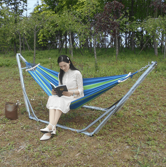 Portable Foldable Waterproof Lightweight Single Double Size Canvas Nylon Mesh Fabric Camping Swing Hammock With Stand