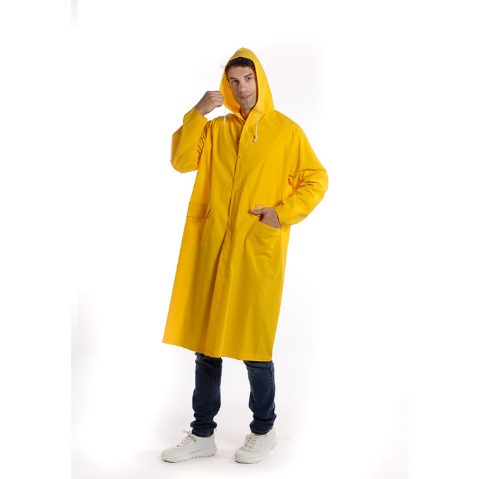 Long Conjoined One Piece Hooded Ventilated Yellow PVC Coated Polyester Mesh Fabric Windbreaker Rainwear Rainsuit Raincoat 