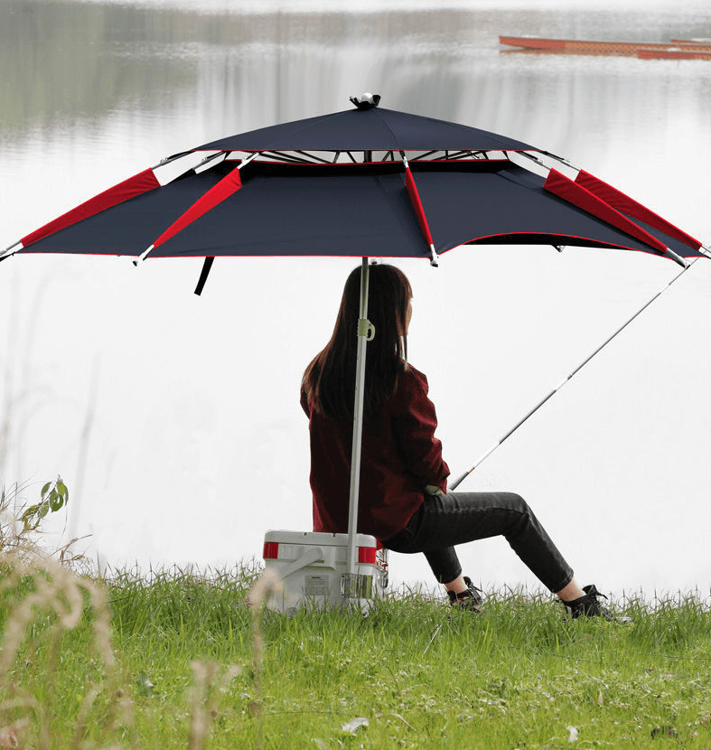 Outdoor Durable Rotatable Adjustable Anti UV Double Layer Ventilated Top Parasol Fishing Umbrella 