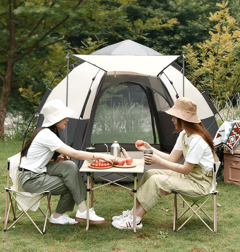 Double Layer Folding Automatic Hexagonal Camping Tent For 5-8 Persons 