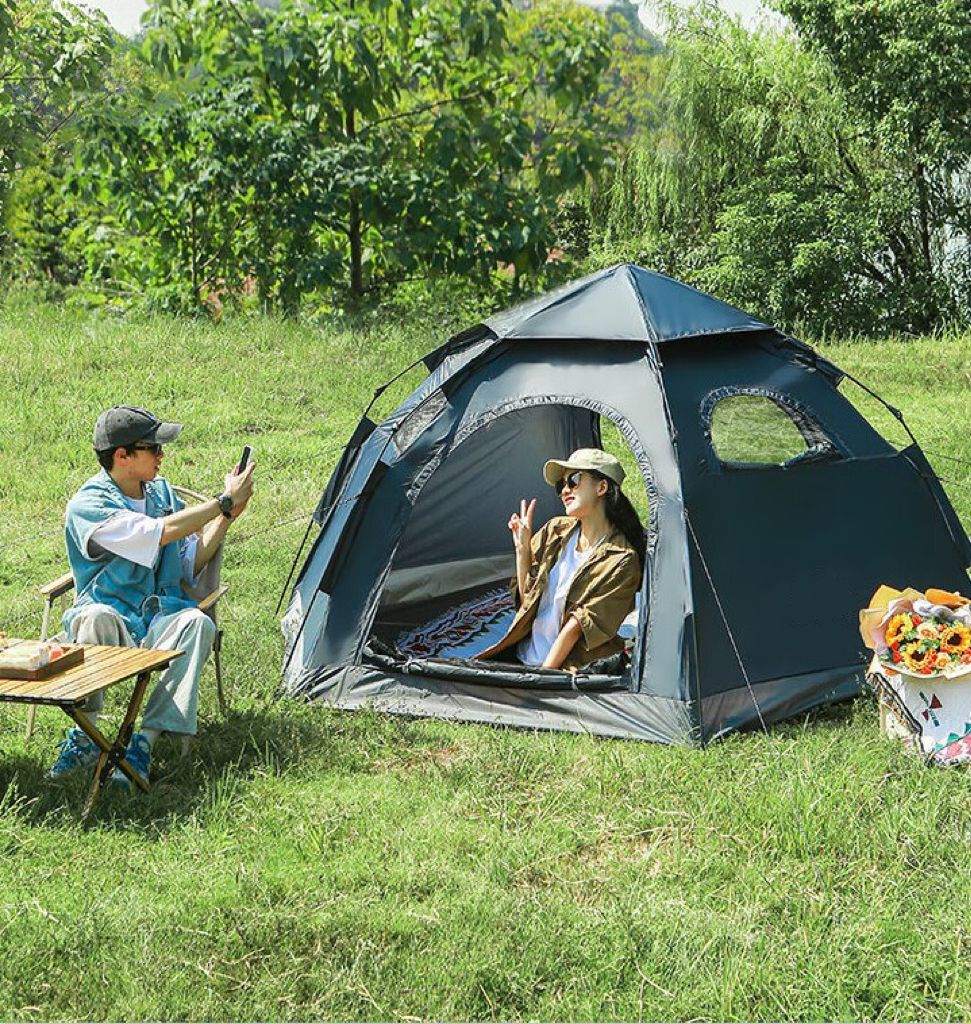 Automatic Pop Up Instant Opening 5-8 Person Hexagonal Camping Tent 