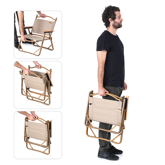 Outdoor Lightweight Stackable Portable Aluminum Alloy Steel Wood Kermit Chair Fishing Camping Beach Folding Chair