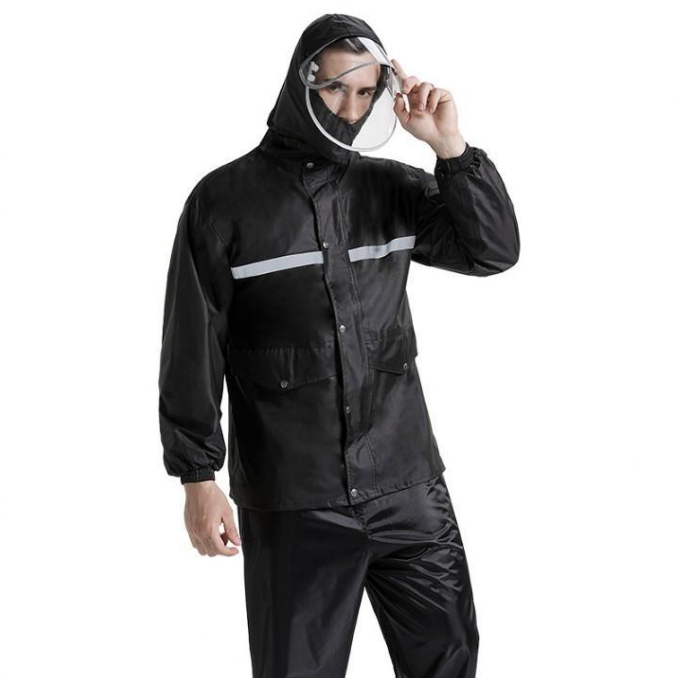 Portable Waterproof Impermeable Hooded PVC PU Coated Polyester Oxford Pongee Fabric Motorcycle Electrombile Bicycle Rainwear Rainsuit Rain Coat Raincoat With Reflective Tape 