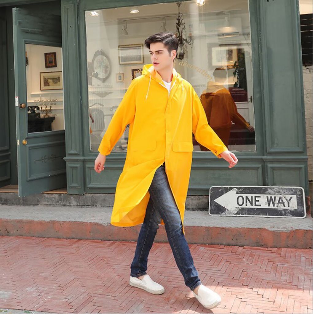 Long Conjoined One Piece Hooded Ventilated Yellow PVC Coated Polyester Mesh Fabric Windbreaker Rainwear Rainsuit Raincoat 