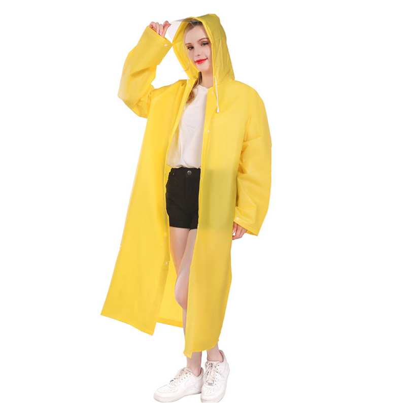 Fashion Portable Lightweight Transparent Translucent Eco Friendly Unisex Hooded Disposable Emergency Usable EVA PE Conjoined Long Travel Rain Gear Raincoat 