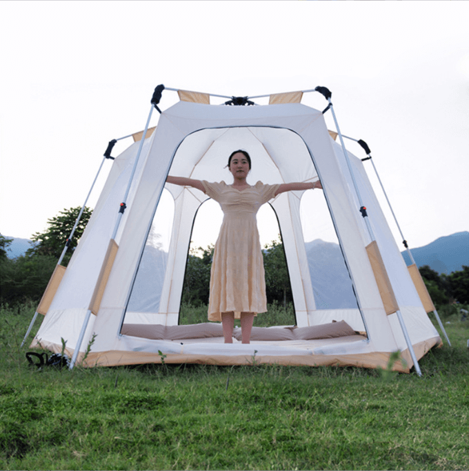 Outdoor Portable Folding Ventilated Automatic Double Layer Hexagonal Camping Tent 