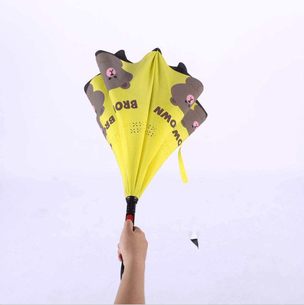 Semi Automatic Reverse Inverted Upside Down Inside Out Straight Umbrella With C Shaped Handle 