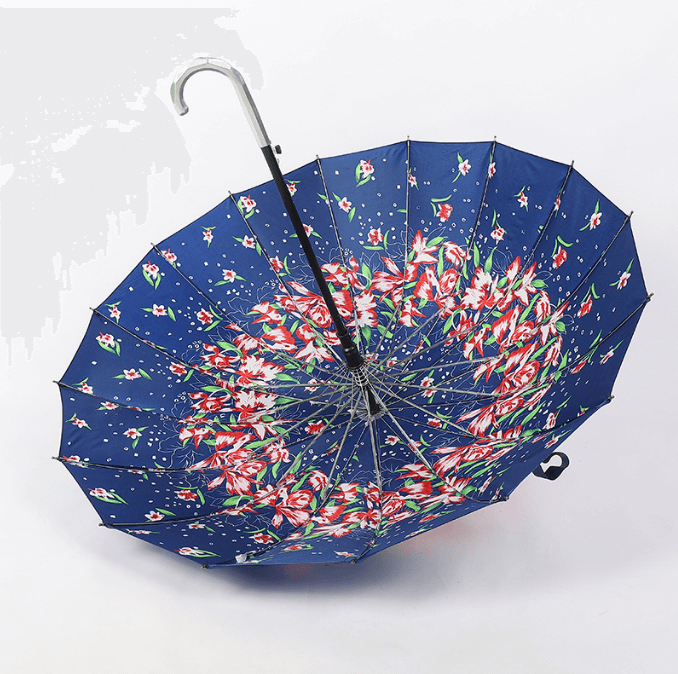 Cheap Printed 22 Inch 16K Rib Straight Auto Open Satin Umbrella 