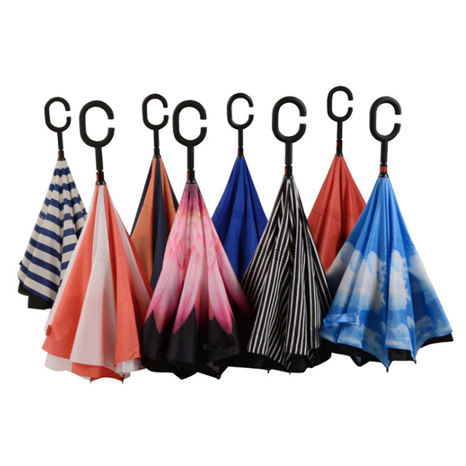  Double Layer C Shaped Handle Straight Reverse Umbrella