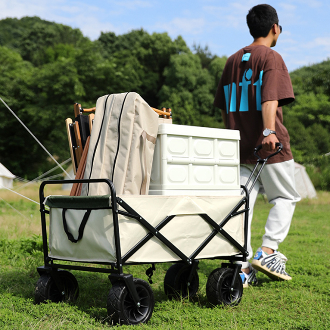 Outdoor Portable Collapsible Utility Heavy Duty Steel Trail Garden Beach Camping Trolley Cart Barrow All Terrain Folding Wagon With Adjustable Handle Bar 