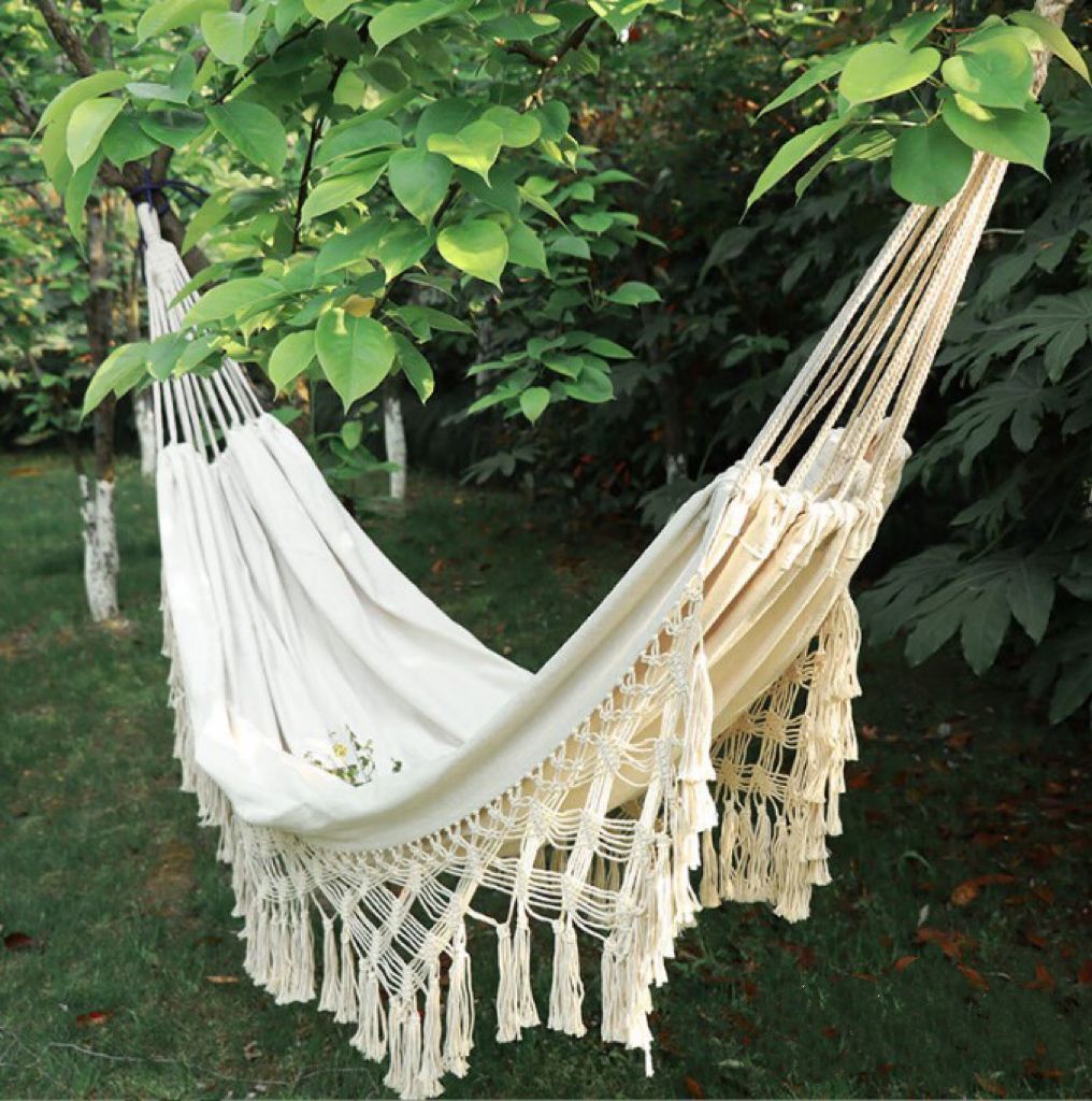 Portable Waterproof Lightweight Single Double Size Canvas Fabric Camping Swing Hammock With Tassel 