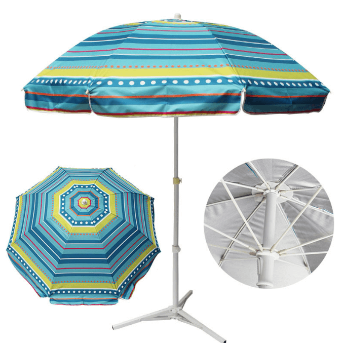 Outdoor Advertising Silver Coated 140G 160G Polyester Fabric Beach Parasol Umbrella With Tilt 