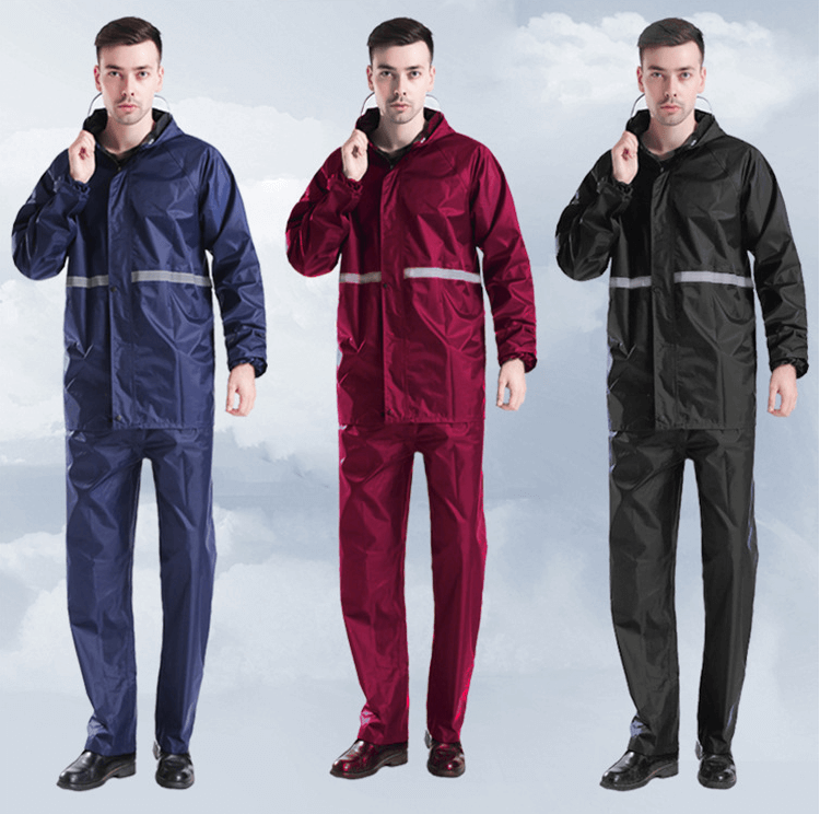 Portable Waterproof Impermeable Hooded PVC PU Coated Polyester Oxford Pongee Fabric Motorcycle Electrombile Bicycle Rainwear Rainsuit Rain Coat Raincoat With Reflective Tape 