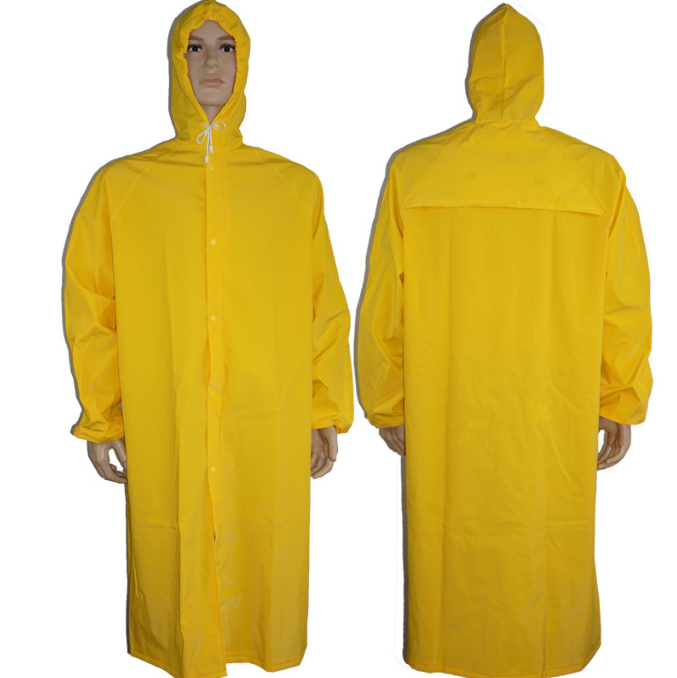 Long Conjoined One Piece Hooded Ventilated Yellow PVC Coated Polyester Mesh Fabric Windbreaker Rainwear Rainsuit Raincoat 