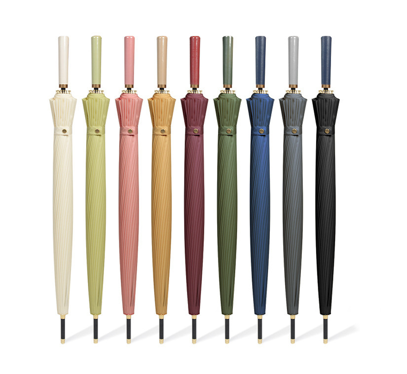 Big Strong 24K Rib Straight Stick Umbrella With PU Leather Handle
