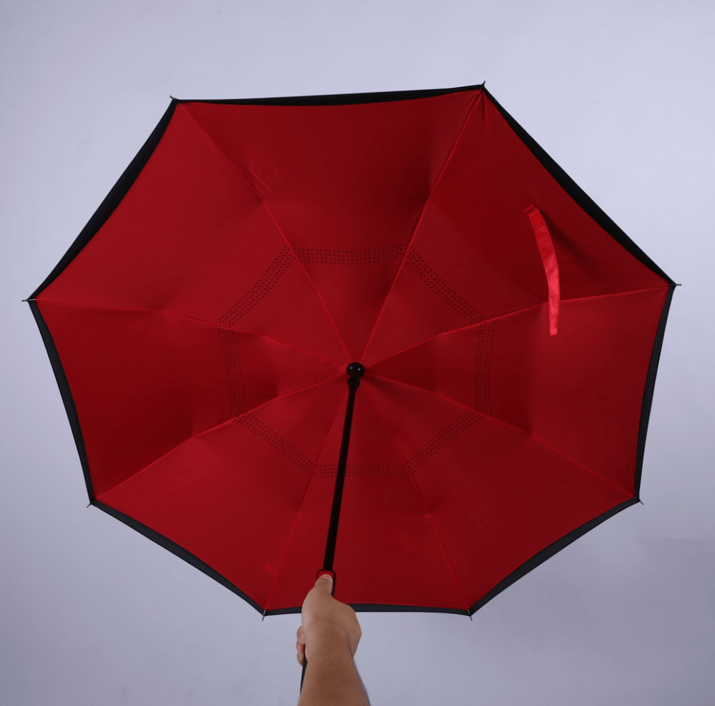 Semi Automatic Reverse Inverted Upside Down Inside Out Straight Umbrella With C Shaped Handle 