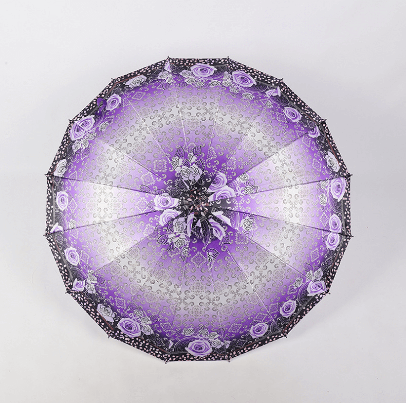 Cheap Printed 22 Inch 16K Rib Straight Auto Open Satin Umbrella 