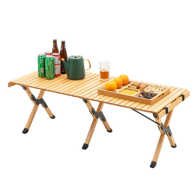 Outdoor Portable Ultralight Solid Wood Aluminum Alloy Picnic BBQ Dining Camping Omelet Egg Roll Folding Table