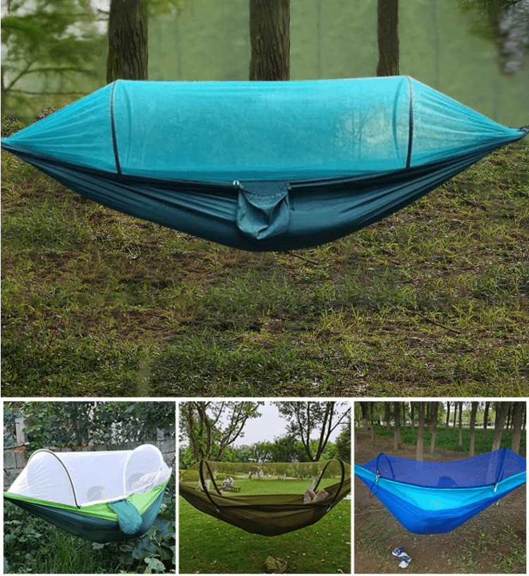 Portable Waterproof Lightweight Single Double Size Canvas Nylon Fabric Camping Swing Hammock With Mosquito Net 