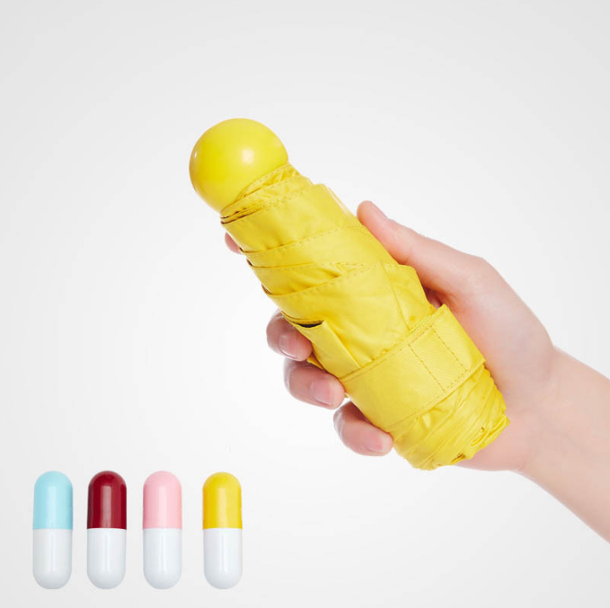 Mini Anti UV Black Glue Coated 5 Folding Capsul Umbrella For Girls