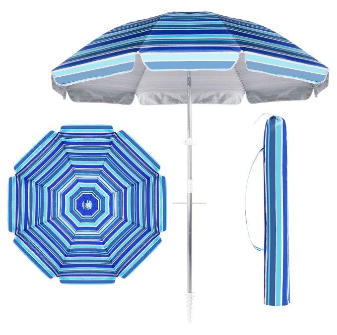 Outdoor Advertising Silver Coated 140G 160G Polyester Fabric Beach Parasol Umbrella With Tilt 