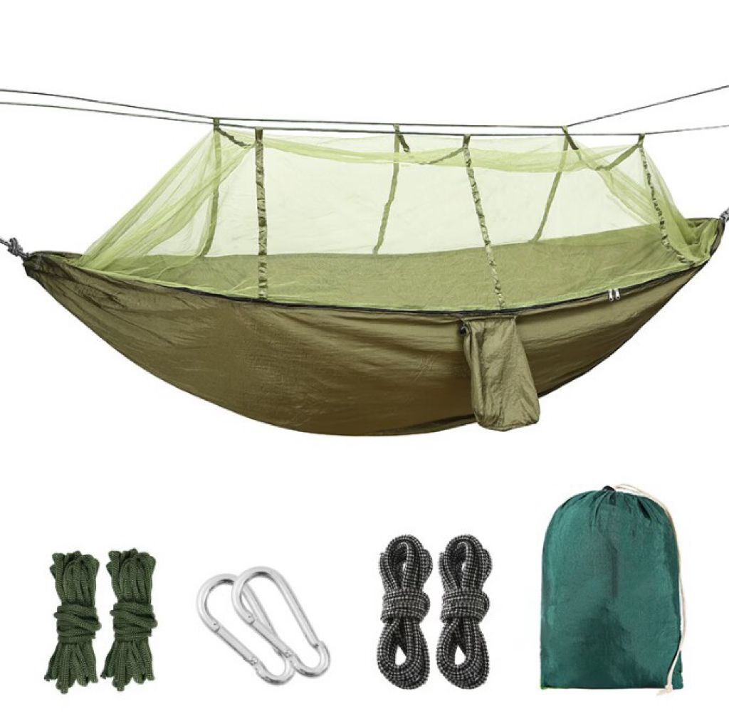 Portable Foldable Waterproof Lightweight Single Double Size Nylon Fabric Camping Swing Hammock With Mosquito Net 