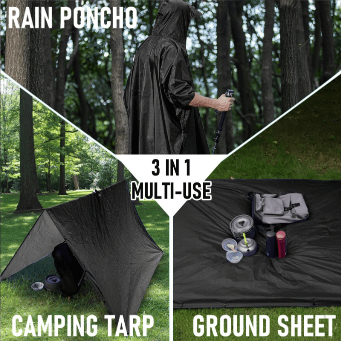 Multifunctional Lightweight Unisex Hooded Raincoat Poncho Cloak For Hiking Camping Backpacking Riding Fishing