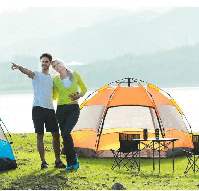 Double Layer Automatic Pop Up Instant Opening Hexagonal Camping Tent 