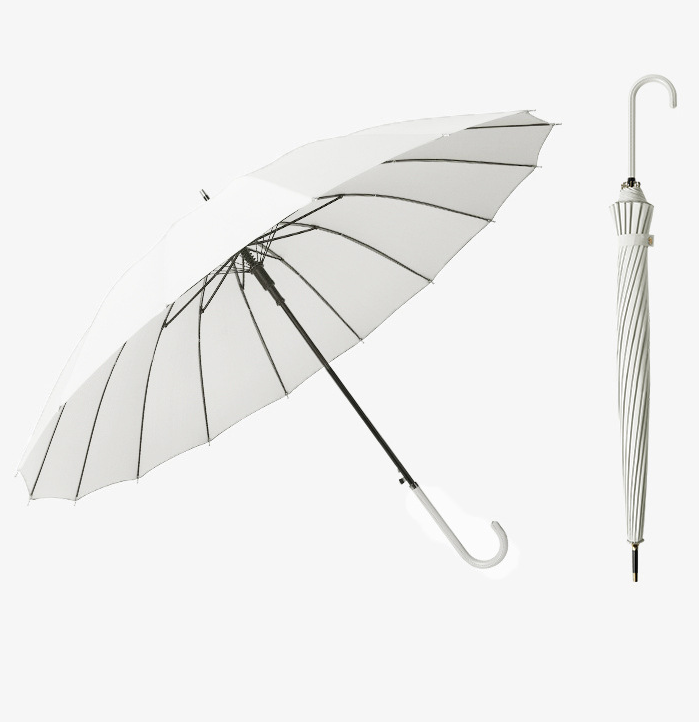 Fashion 16K Automatic Straight Stick Umbrella With Leather J Shaped Handle 