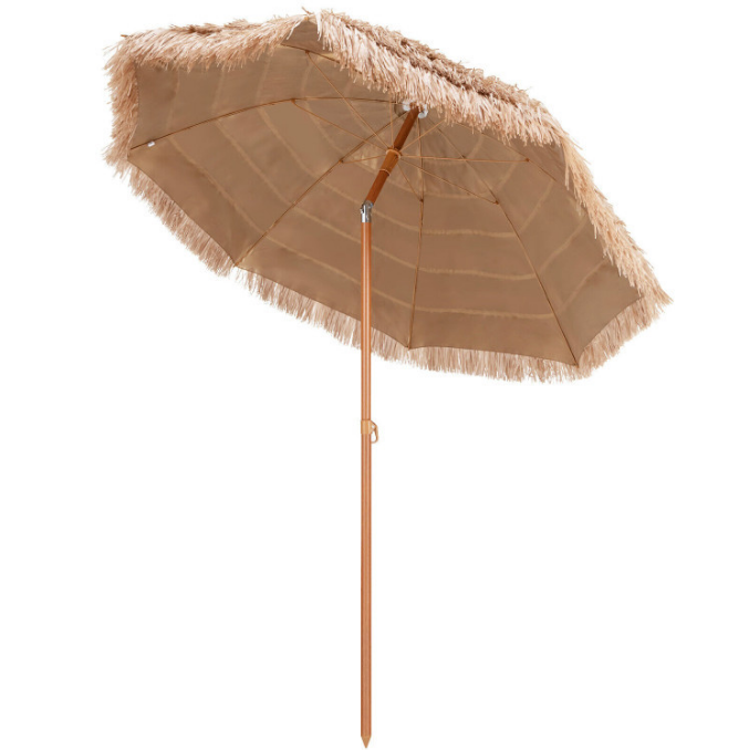 Outdoor Artificial Straw Parasol Beach Umbrella With ZInc Alloy Tilt 