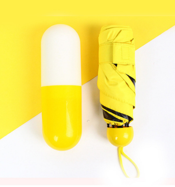Mini Anti UV Black Glue Coated 5 Folding Capsul Umbrella For Girls