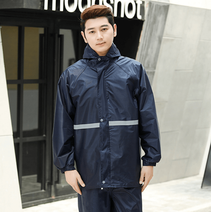 Portable Waterproof Impermeable Hooded PVC PU Coated Polyester Oxford Pongee Fabric Motorcycle Electrombile Bicycle Rainwear Rainsuit Rain Coat Raincoat With Reflective Tape 