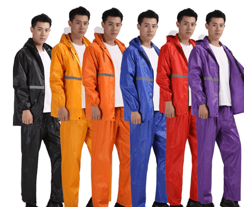 Portable Waterproof Impermeable Hooded PVC PU Coated Polyester Oxford Pongee Fabric Motorcycle Electrombile Bicycle Rainwear Rainsuit Rain Coat Raincoat With Reflective Tape 