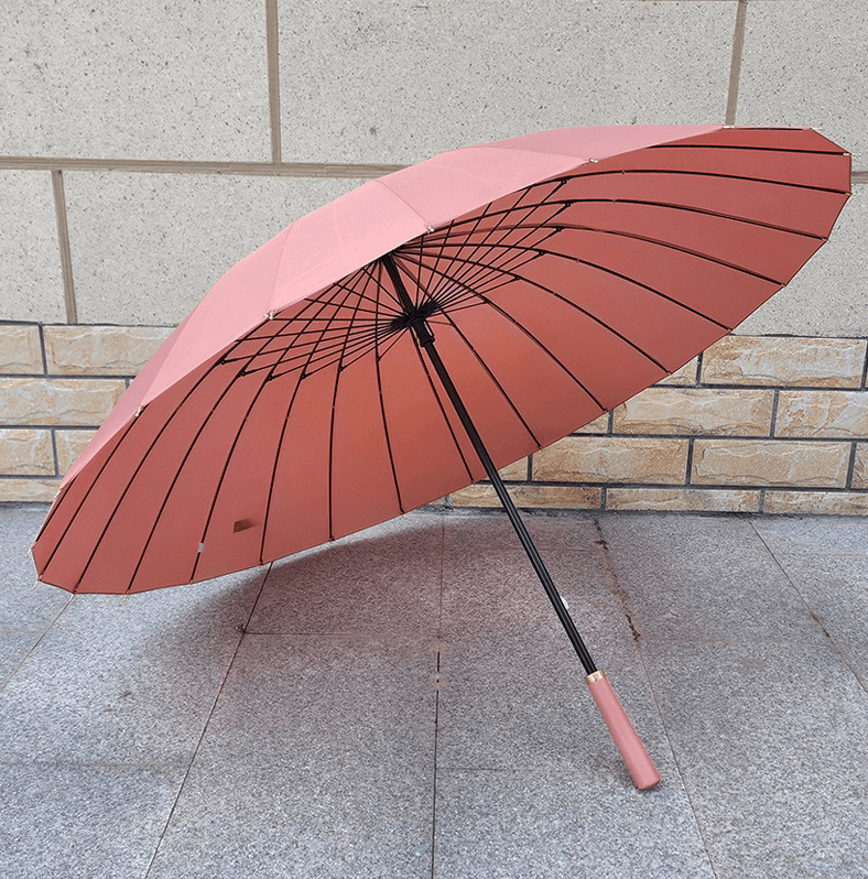 Big Strong 24K Rib Straight Stick Umbrella With PU Leather Handle
