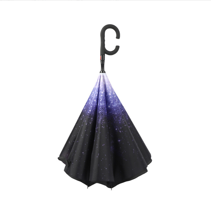 Semi Automatic Reverse Inverted Upside Down Inside Out Straight Umbrella With C Shaped Handle 