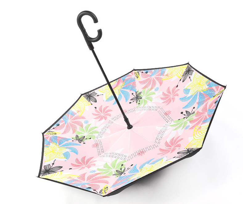 Semi Automatic Reverse Inverted Upside Down Inside Out Straight Umbrella With C Shaped Handle 